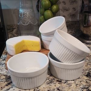 Set of 6 White Porcelain Ramekins Bakery Bowls